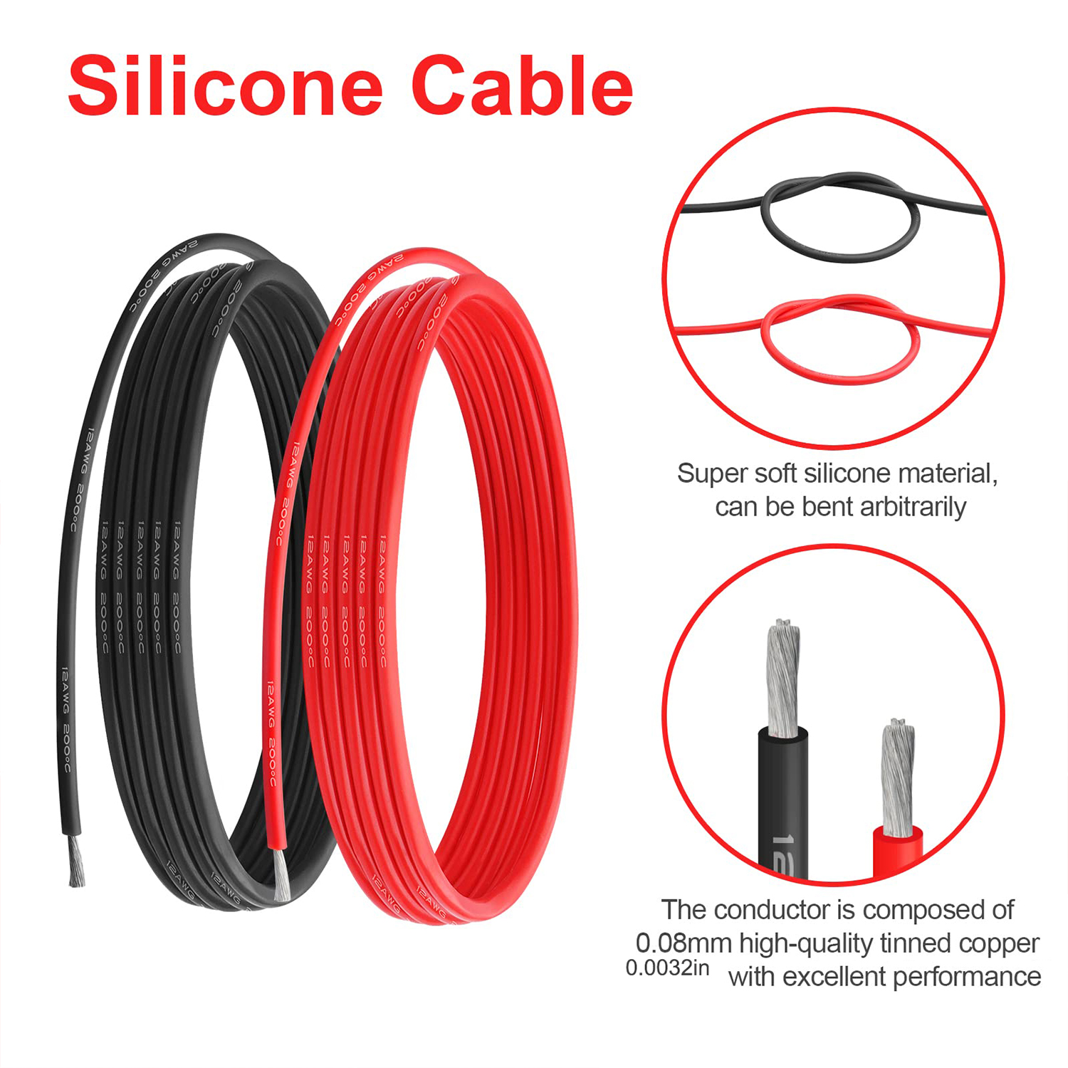 Black Red Silicone Electrical  - Wire 22 Gauge Copper reseña y precio