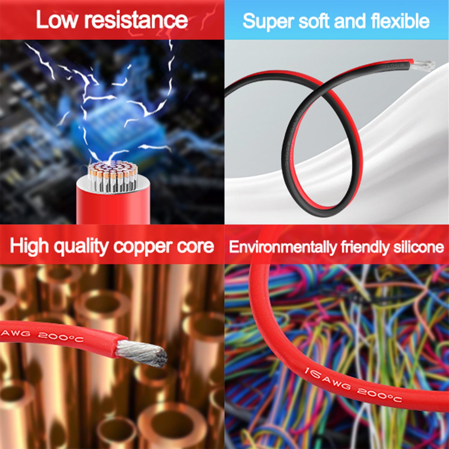 Black Red Silicone Electrical  - Wire 22 Gauge Copper reseña y precio